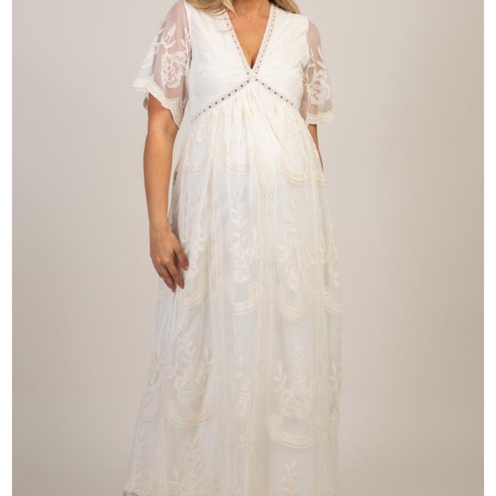 PinkBlush Cream Lace Overlay Maternity Gown - NWT!!!